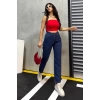 Düz Orta Kadın Mavi Slim Fit Mom pantolon
