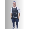 Erkek T-Shirt Chef Cooking Önlük Baskılı Siyah (Kesik Elyaf Kumaş)