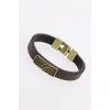 Eskitme Metal Zebra Aksesuarlı Kahverengi Deri Erkek Bileklik