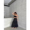 Fırfırlı brodeli astarlı uzun etek siyah s255047