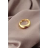 Gold Renk Metal Kırmızı Taşlı Bombeli Kadın Yüzük