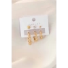 Gold Renk Sarmal Halka Zirkon Taş Detay Kadın Küpe Seti