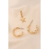 Gold Renkli Metal Minimal Deniz Yıldızı Burgu Detaylı Yarım Halka Küpe Seti