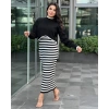 İkili triko elbise takım siyah beyaz