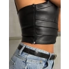 İp askılı yandan fermuarlı rastale deri crop siyah s24113