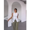 Kadın beyaz bisiklet yaka gold düğmeli ottoman bluz s2310