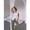 Kadın beyaz bisiklet yaka gold düğmeli ottoman bluz s2310