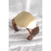 Kahverengi Mermer Desen Akrilik Plastik Gold Daire Plaka Model Vintage Kadın Bilezik