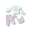 Kanaviçe Nakışlı %100 Cotton Antibakteriyel 5li Zıbın Takımı Hastane Çıkışı