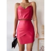 Kapaklı asimetrik model deri etek pembe s240106