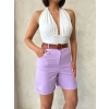 Kemerli gabardin şort lila s25735