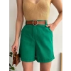 Kemerli gabardin şort yeşil s25735