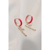 Kırmızı Mama (anne) Yazılı Çelik Küpe