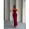 Krinkıl tek omuz uzun elbise bordo s25455