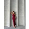 Krinkıl tek omuz uzun elbise bordo s25455