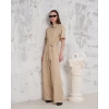 Kuşaklı gömlek yaka salaş tulum bej s255822