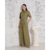 Kuşaklı gömlek yaka salaş tulum haki s255822