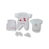 Kuzucuk Nakışlı %100 Cotton Antibakteriyel 5li Zıbın Takımı Hastane Çıkışı