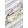 Mineli Pirinç Çiçek Motifli Gold Renk Kadın Kelepçe