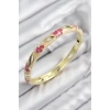 Mineli Pirinç Çiçek Motifli Gold Renk Kadın Kelepçe