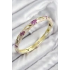 Mineli Pirinç Çiçek Motifli Gold Renk Kadın Kelepçe