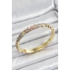 Mineli Pirinç Gold Renk Pembe Çiçek Motifli Kadın Kelepçe