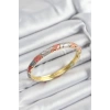 Mineli Pirinç Gri Ve Pembe Sarmal Motifli Gold Renk Kadın Kelepçe
