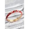 Mineli Pirinç Kırmızı Çiçek Motifli Gold Kadın Kelepçe