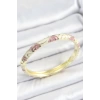 Mineli Pirinç Pembe Bej Sarmal Desenli Gold Renk Kadın Kelepçe
