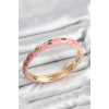 Mineli Pirinç Pembe Çiçek Motifli Gold Kadın Kelepçe