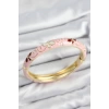Mineli Pirinç Pembe Çiçek Motifli Gold Kadın Kelepçe
