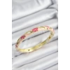 Mineli Pirinç Pembe Çiçek Motifli Gold Renk Kadın Kelepçe