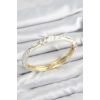 Mineli Pirinç Zirkon Taşlı Beyaz Çiçek Motifli Gold Kadın Kelepçe