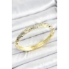 Mineli Pirinç Zirkon Taşlı Gri Çiçek Desenli Gold Renk Kadın Kelepçe