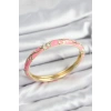 Mineli Pirinç Zirkon Taşlı Pembe Çiçek Motifli Gold Kadın Kelepçe