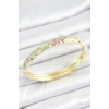 Mineli Pirinç Zirkon Taşlı Yeşil Pembe Çiçek Desenli Gold Renk Kadın Kelepçe