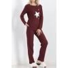 Nakışlı Fitilli Pijama Takımı Bordo1 - 19217.1048.