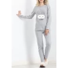 Nakışlı Fitilli Pijama Takımı Gri - 19217.1048.