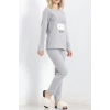 Nakışlı Fitilli Pijama Takımı Gri - 19217.1048.