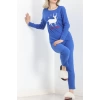 Nakışlı Fitilli Pijama Takımı Saks - 19219.1048.