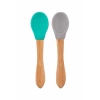 Nessiworld Bambu Saplı Silikon Mama Kaşığı 2li Aqua Green / Powder Grey