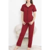 Önü Cepli Pijama Takımı Bordo - 11404.1048.