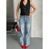 Palazzo straight kar yıkama jeans pantolon mavi d2008