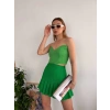 Pileli düğmeli etek açık yeşil s24811
