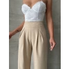 Pileli keten pantolon s255046