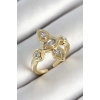 Pirinç Beş Taş Trend Figür Zirkon Taşlı Gold Renk Ayarlanabilir Kadın Yüzük