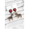 Pirinç Bordo Sallantılı 3D Zebra Model Gold Renk Kadın Küpe