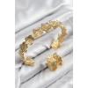 Pirinç Çiçek Model Gold Renk Bileklik Yüzük Set