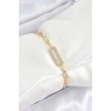 Pirinç  Dikdörtgen Model Zirkon Taşlı Gold Renk VİP Seri Kadın Bileklik