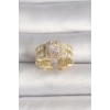 Pirinç Gold Renk Ayarlanabilir Baget Zirkon Taş Model Kadın Yüzük